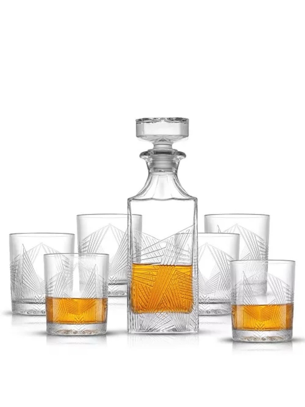 JoyJolt Gatsby 7 Piece Whiskey Decanter Set Scotch Bourbon Brandy Cognac Rum
